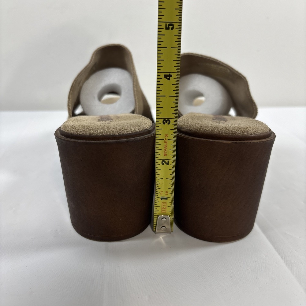 BioNatura Women 38 Italian Tan Suede Leather Slide Sandals Chunky Mules Platform - Picture 4 of 11